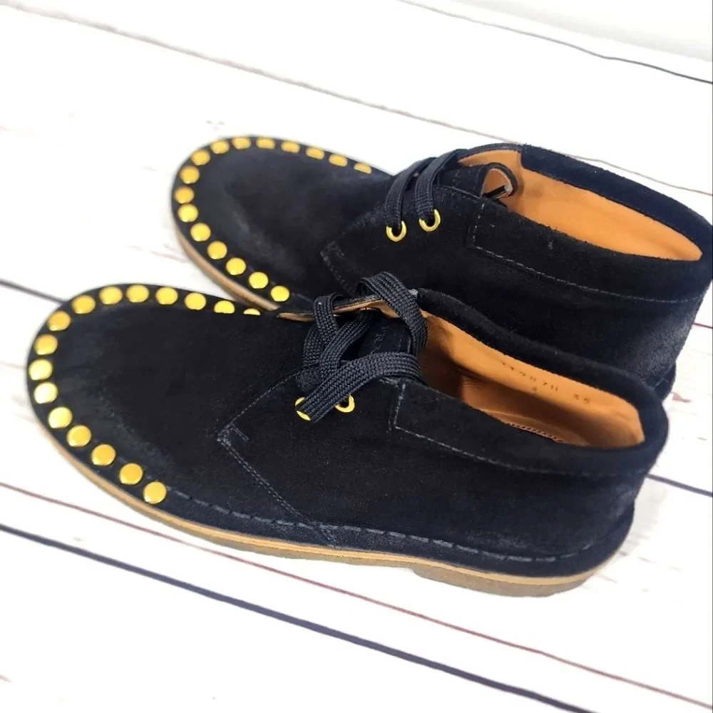 Prada Studded Lace-Up Desert Chukka Boots in Black Nubuck 35 5